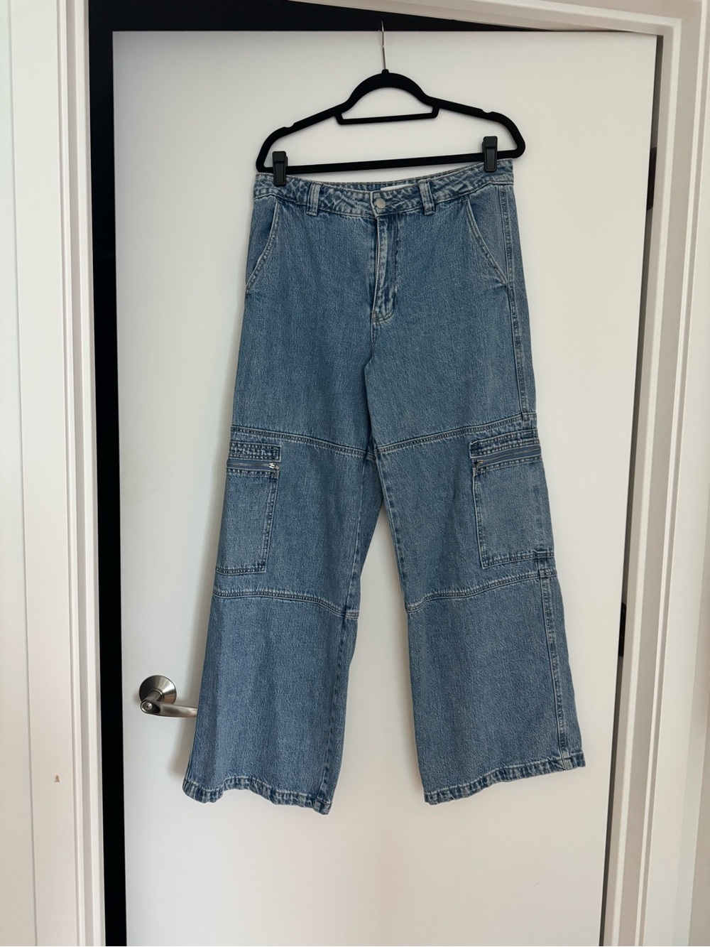 Stradivarius Demin Wide Leg Cargo Jeans - Size 42